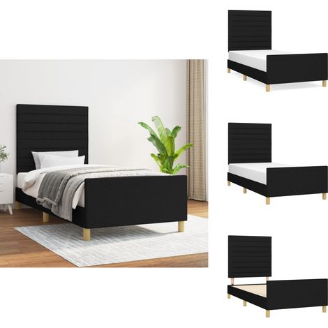 Cadre de lit sans matelas noir 90x200 cm tissu - Cadre De Lit - Lit Double - Literie - Meuble De Chambre - Têted'oreiller Ajustable (1/5)