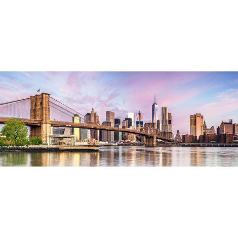Tableau moderne pont de Brooklyn ensoleillé | Tableau sur toile paysage Manhattan Skyline | Tableau décoratif New York pour chambre d'ado 1,0 x 0,4 m (1/2)