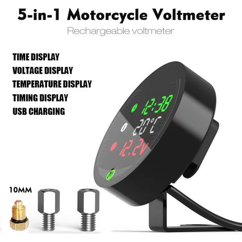 Tableau d'affichage de la température et du temps de voltmètre de moto, Vision nocturne LED 5 en 1 (1/5)