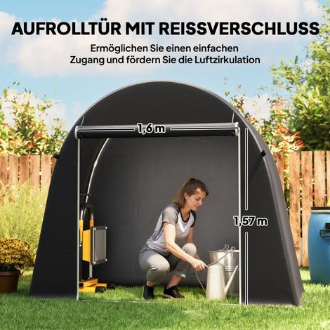 Abri de jardin portable, tente à vélo avec fermeture éclair, cadre métallique, rangement polyvalent, housse en plastique, gris foncé (1/5)