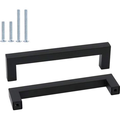 Lot de 5 Poignée Porte Cuisine Noires Poignées Tiroir Noires Finition Mate en Acier Inoxydable Entraxe 128mm (1/5)