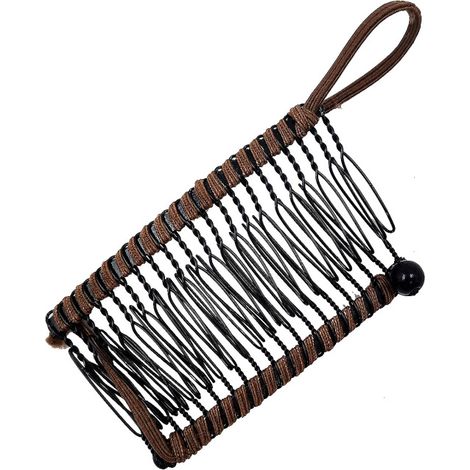 Pinza para el cabello tipo banana extensible, peine doble, accesorio para peinar el cabello, para cabello grueso y elástico, 20 dientes, color marrón oscuro.