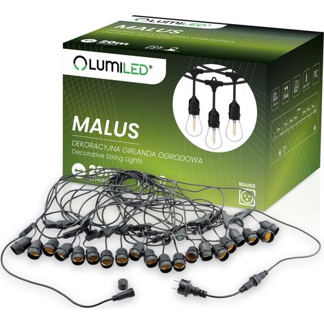 MALUS Lichterkette für den Außenbereich, 20 m, 20 x E27 LUMILED