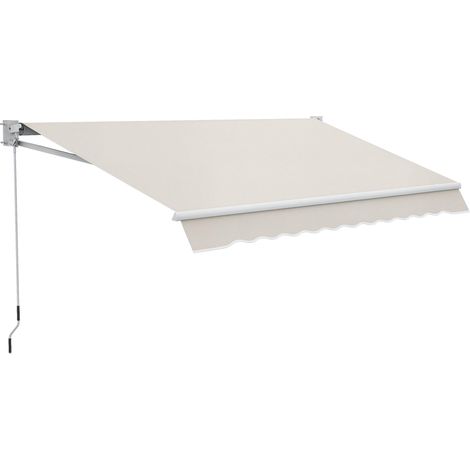 Store mural à ouverture manuelle, aluminium et polyester UV50+, pour usage extérieur avec manivelle, 200 x 295 cm, blanc crème