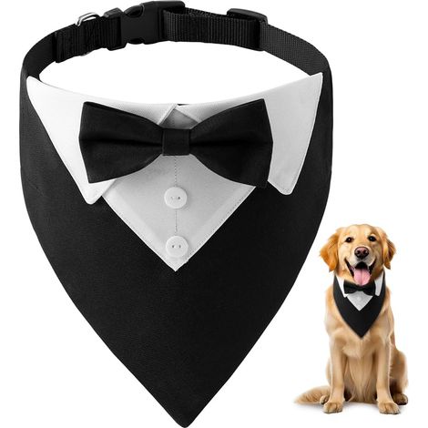Bandana pour Chien Formel 36-60 CM,Foulard Chien avec NœUd Papillon et Cravate,Collier Chiens Cravate Réglable,Textiles et (1/5)