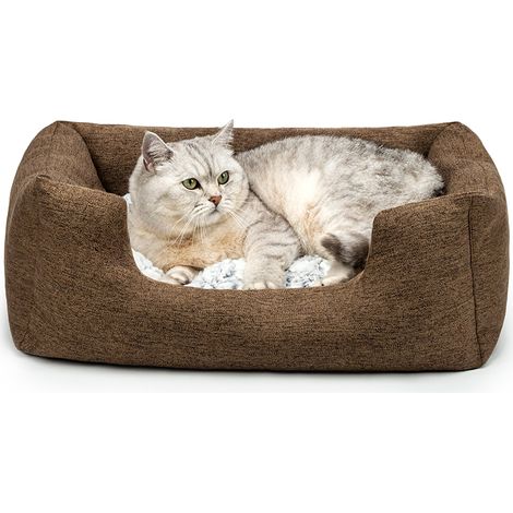 lionto Katzenbett, stilvolles Kuschelkörbchen mit tiefem Einstieg, Wendekissen & rutschfestem Boden, 60x50 cm, braun (1/5)