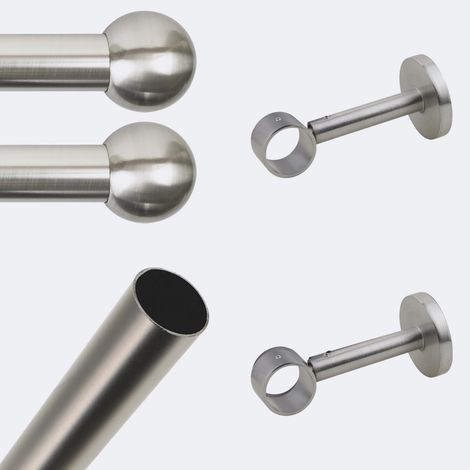 Kit de tringle à rideaux Nickel Mat 150cm Diam.28mm Embout Boule - Fixation Mur - Boulet (1/3)