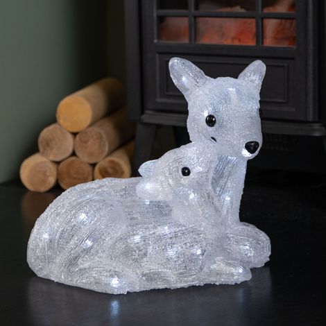 27cm Battery Powered Light up Ice Frosted Christmas Doe & Fawn with LEDs