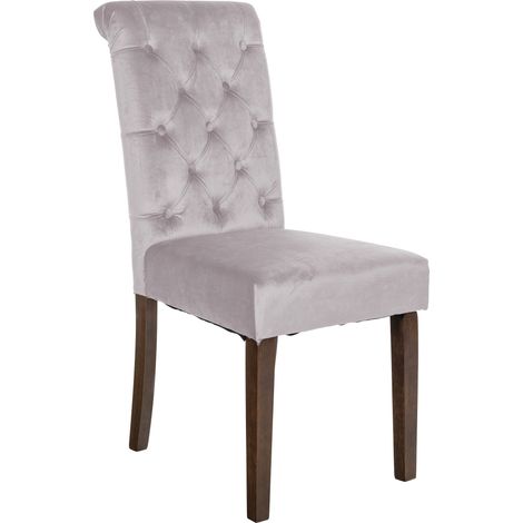 Sedia da pranzo x1 elegante e comoda imbottita in velluto grigio con struttura in legno marrone scuro 100007208