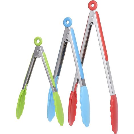 Pince Cuisine, Pince Barbecue en Acier Inoxydable et Silicone Résistant à la Chaleur 480° F/Set de 3 (1/5)