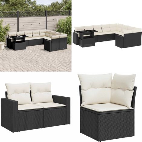 10-tlg. Garten-Sofagarnitur mit Kissen Schwarz Poly Rattan - Gartenmöbel Set - PE-Rattan Möbel - Outdoor Lounge - Gartenecke - Balkonmöbel - Home & Living (1/5)