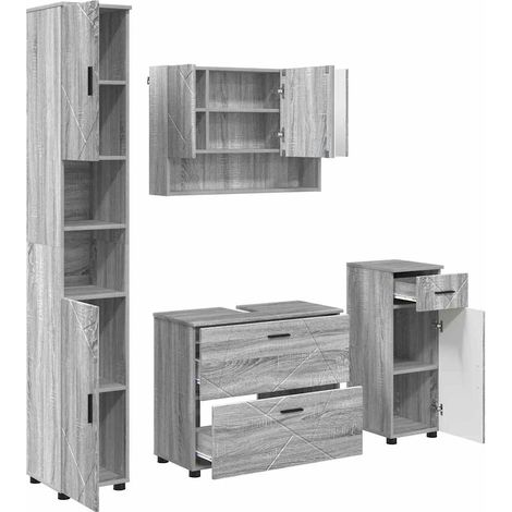 Juego de muebles de baño con cajón con puerta 4 pcs Gris Sonoma vidaXL (1/5)