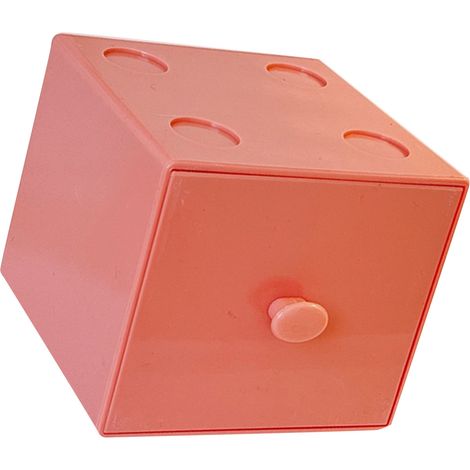 Boîte de rangement de bureau empilable carrée en plastique avec tiroir, accessoire de bureau rose, idéale pour ranger trombones et fournitures de bureau. (1/5)