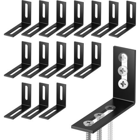 16 piezas de escuadras metálicas negras, escuadras de esquina ajustables, escuadras metálicas de 60x42,5 mm, escuadras de fijación en forma de L para fijación y reparación de muebles, refuerzo de la J (1/5)