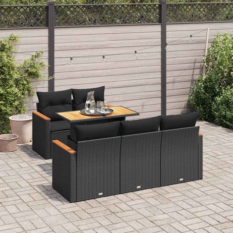 Set sofás jardín y cojines 6 pzas ratán sintético acacia negro vidaXL (1/5)