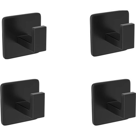 Set mit 4 schwarzen, quadratischen Türhaken aus Metall für Bademäntel (1/5)