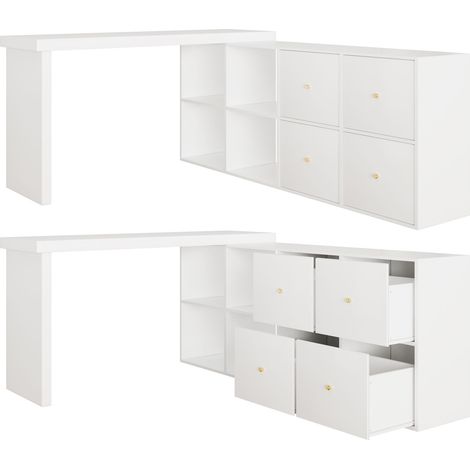 GagaBureau d'angle pivotant blanc MDF, 4 tiroirs, 4 compartiments (1/5)