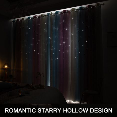 Tende oscuranti a stella di alta precisione, 2 pezzi, per la camera da letto delle bambine, soggiorno, finestra a doppio strato colorata. (1/5)