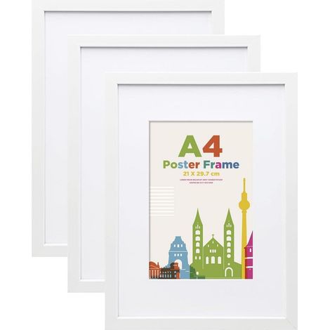 Bilderrahmen Holzrahmen Acrylglas Passepartout DIN A4 3er Weiß (1/5)
