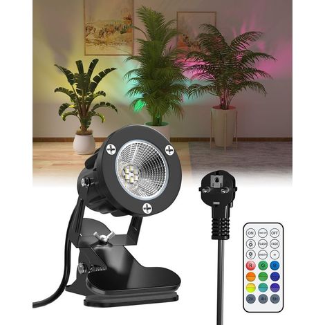 TobeBright 6W RGB LED Spot à Pince avec Télécommande, 15 Lumières RGB + Blanc Chaud 3000K, IP65 Résistant à l'Eau pour Intérieur et Extérieur, Lampe à Pince avec 1,78m Câble et Fiche (1/4)