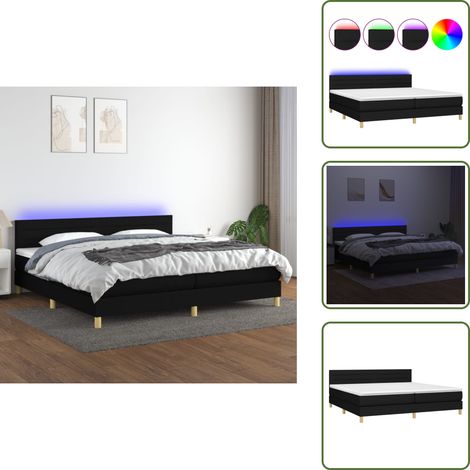Sommier à lattes de lit et matelas et LED Noir 200x200 cm Tissu - Sommier Tapissier - Lit Avec Led - Matelas À Ressorts Ensachés - Tête De Lit Ajustable - Éclairage LED (1/5)