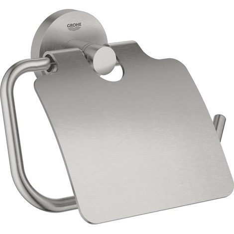 GROHE QuickFix Start, Portarotolo con coperchio metallo, fissaggio nascosto, viti e tasselli inclusi, montaggio facile con GROHE QuickGlue, 167 x 119 mm, Super Steel, 41179DC0