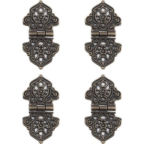 Lot de 2 charnières rétro ajourées à motif floral pour portes de placard, charnières métalliques résistantes à la corrosion pour boîtes cadeaux en bois (1/5)