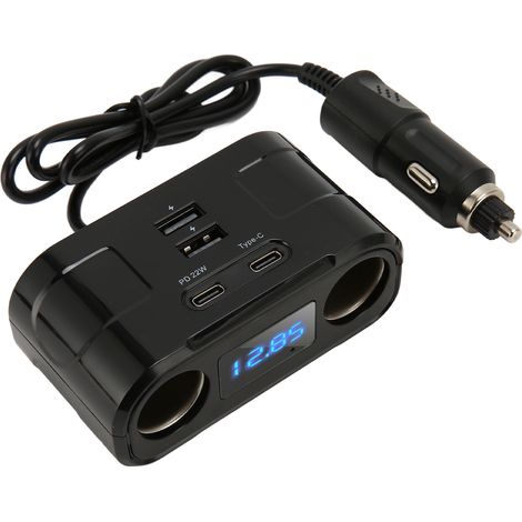 Adaptateur allume-cigare multifonctionnel avec protection contre les surtensions et port de sortie USB Type C pour téléphones et tablettes (1/5)
