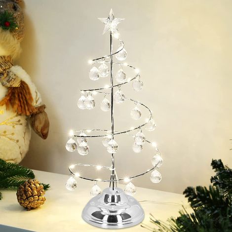 Arbre de Noël Lumineux en Métal, Lampe LED Décorative de Sapin de Noël, Decoration Noel Table en Fer en Spirale avec Boules de Cristal, Decoration Noel pour Maison Chambre, 19CM- Argent (1/5)