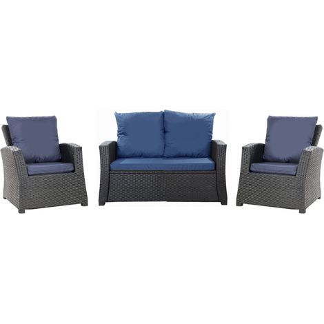 Set coussins pour salon de jardin résine tressée 4 personnes, coussins pour canapé 100x50x7cm, coussins pour fauteuil de jardin 2x50x56cm Marine (1/5)