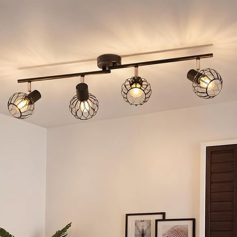 GBLY LED Projecteur Plafond 4 Lumières Lampe Noire E14 Métal 350° Orientable Lampe Salon Spot Plafond Cuisine Plafonnier Sans Ampoule (1/5)
