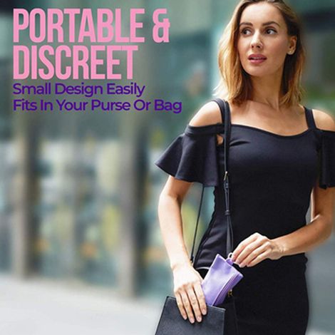 Urinoir portable pour femmes, avec sac de rangement et support, pratique pour uriner en voyage, en silicone violet. (1/5)