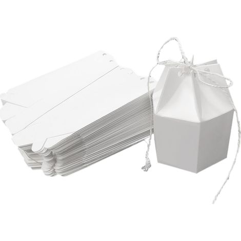 50 boîtes hexagonales à bonbons, emballage cadeau raffiné en papier blanc, idéales pour mariages, anniversaires et fêtes prénatales. (1/4)