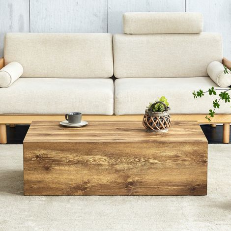 Mesa de centro rectangular efecto madera, en MDF, estilo moderno, tablero robusto, sin montaje (1/5)