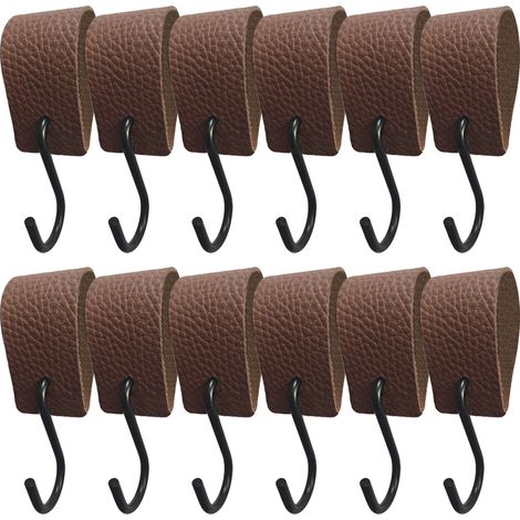 S-Haken mit Lederschlaufe – 10,5 x 2,5 cm – Kleiderhaken, Metzgerhaken, Leder
