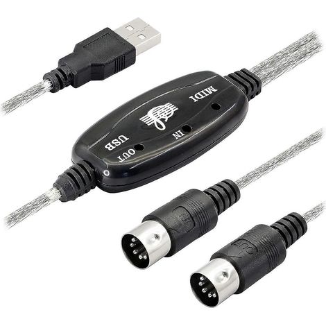 Adaptateur de câble USB Midi, Interface de câble entrée-sortie USB Type A mâle vers Midi Din 5 broches avec indicateur LED (1/5)