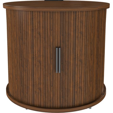 CHICFURN Table de chevet ronde avec station de charge 1 prise secteur et 2 USB, porte coulissante silencieuse, rangement, roulettes ou pieds, bois foncé, 60 cm (1/5)