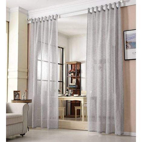 WOLTU 2er-Set Gardine Schlaufenschal transparent Leinenoptik hellgrau 140x245 cm