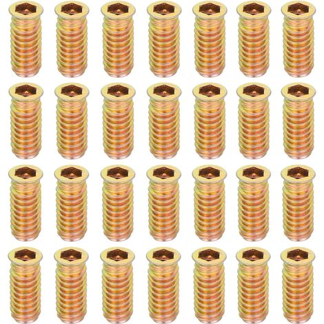 28Pcs Écrous Filetés Inserts, M8x30mm Écrous Inserts À Entraînement Hexagonal Pour Bois - Vis En Acier Au Carbone, Boulons De Fixation Pour Meubles (1/5)