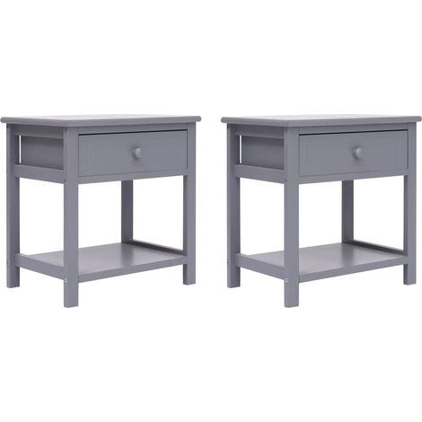 Set di 2 comodini con cassetto e ripiano 40 x 29 x 42 cm legno di paulownia grigio DEC035314