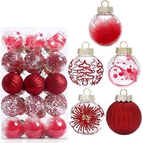 30pcs rouge Boule de Noel Or pour Decoration Noel Sapin 6cm, Boules de Noel Transparente Étincelants Deco Sapin Noel avec Fil de Suspension, Kit Decoration Sapin Noel pour Noël Mariage Anniversaire Fê (1/5)