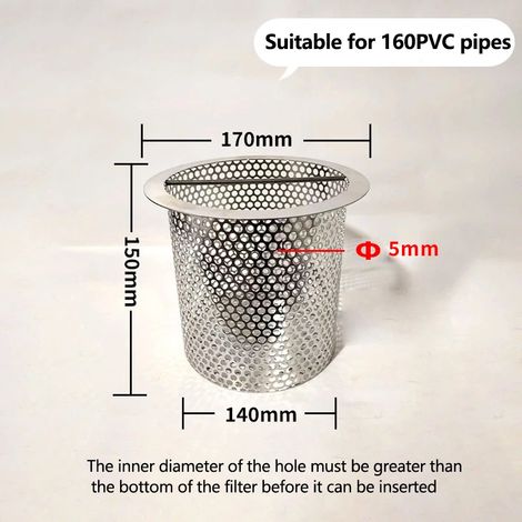 (160-15) Grande bonde de fond de baignoire extérieure en acier inoxydable, filtre à tamis épais soudé manuellement, sur mesure. (1/4)