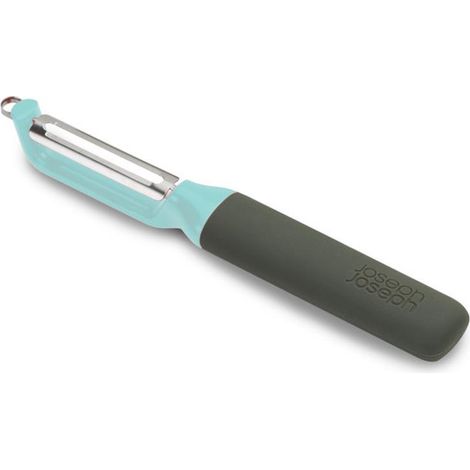 Pelador giratorio Joseph Joseph Duo – hoja de acero inoxidable que sigue el contorno, mango antideslizante con eliminador de ojos, compacto y apto para lavavajillas