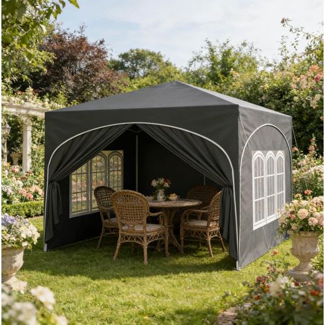 Pabellón de jardín plegable 3x3 m impermeable gris OKMYHOME (1/5)