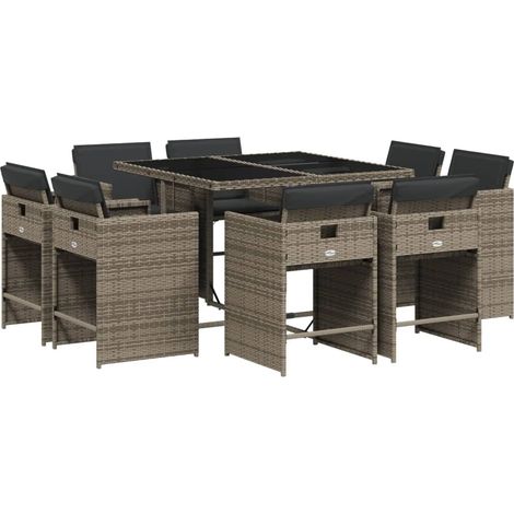 Maison Exclusive - Set comedor jardín 9 pzas y cojines ratán sint (1/5)