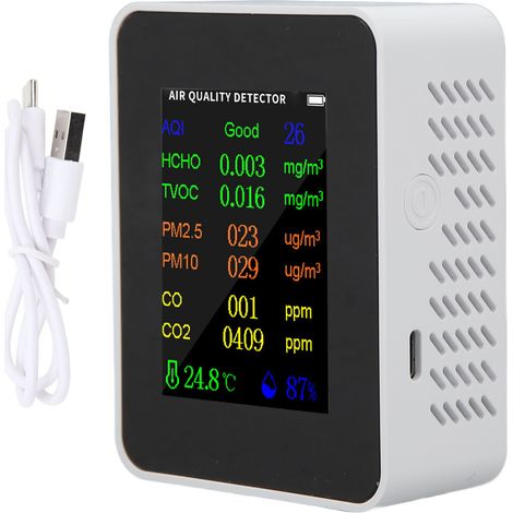 Détecteur de qualité d'air CO2 CO PM2.5 TVOC HCHO mesureur précis température humidité alarme blanc (1/5)