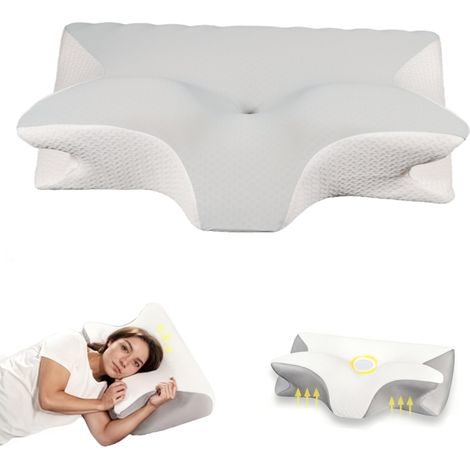 Oreiller en coton à mémoire de forme, rebond lent, cervical, pour dormir sur le côté, Blanc Gris (1/4)