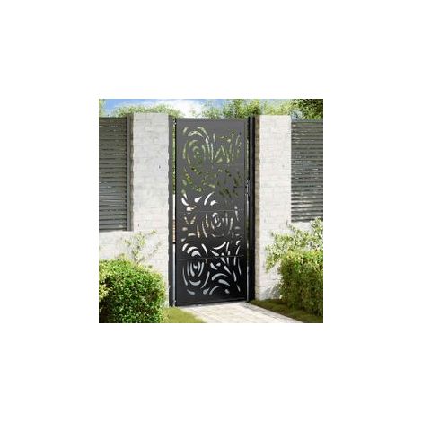 Portail de jardin noir 105x205 acier conception de flamme (1/5)