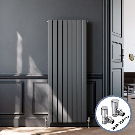 ELEGANT Vertical Flat Double Modern Radiator 1600x608mm Anthracite Central Heating Radiator with Angled Valves (1/5)