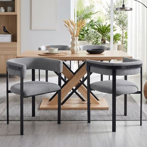 4 sillas de comedor, cómodas y transpirables, adecuadas para restaurantes, salas de estar, cafeterías y otros lugares, estilo moderno, respaldo completamente envolvente, tela de chenilla, gris (1/5)